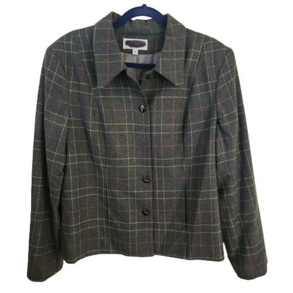 Vintage Renlyn New York Dark Academia Forest Green Plaid Blazer Size 14 - Picture 1 of 6